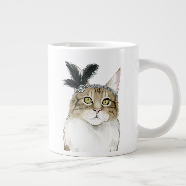 Taza De Café Gigante Downton Cat | Adornado Con Pájaros (Derecha)