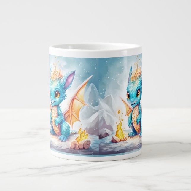 Taza De Café Gigante Dragón azul del bebé blanco cristalizado-68799 (Frente)