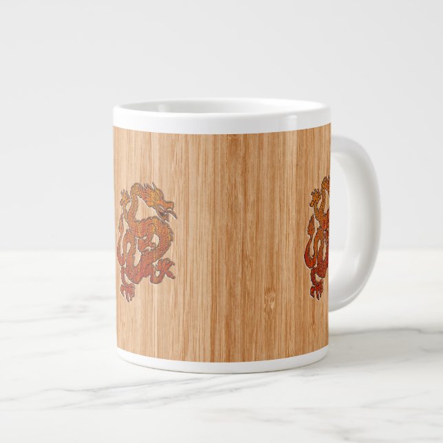 Taza De Café Gigante Dragón oriental rojo en el estilo de bambú (Derecha)