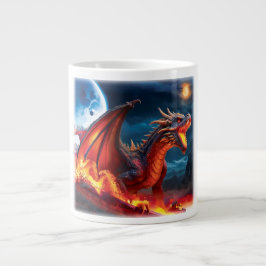 Taza De Café Gigante Dragón rojo café de luna lleno Mug