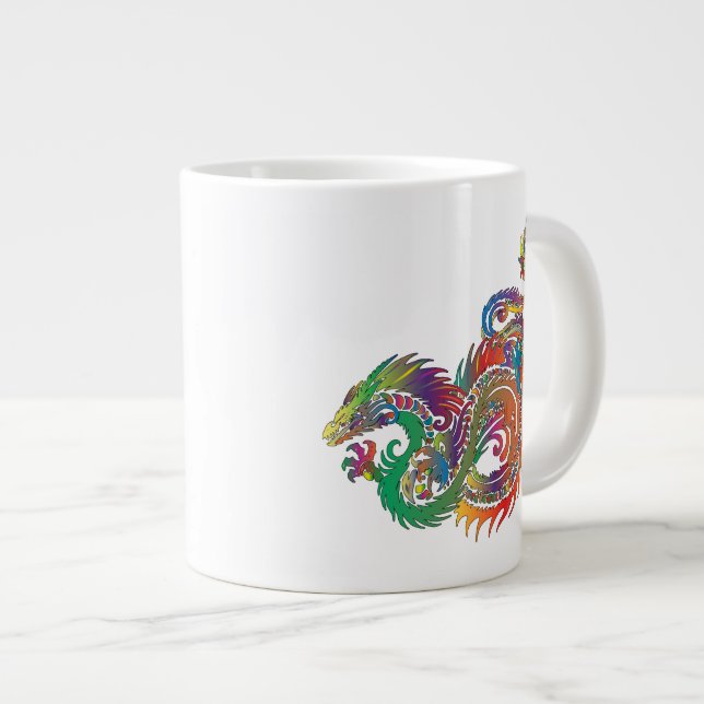 Taza De Café Gigante Dragón tribal colorido (Derecha)