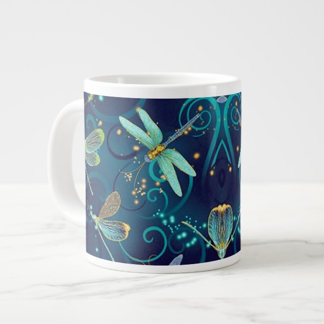 Taza De Café Gigante Dragonflies Verde azulado 20oz (Izquierda)
