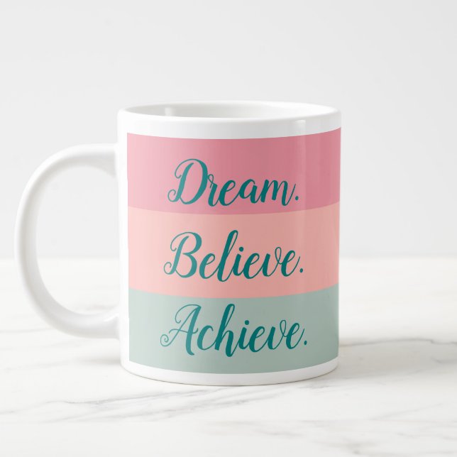 Taza De Café Gigante Dream Believe Loeve Guión de Mano Verde azulada Ro (Izquierda)