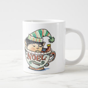 Taza De Café Gigante Dulce Elfo de Navidad de Dibujos Animados Durmiend