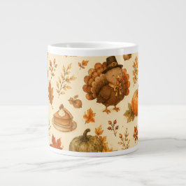 Taza De Café Gigante Dulce patrón de acuarela de Acción de Gracias con 