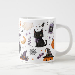 Taza De Café Gigante Dulce patrón sin fisuras de Halloween con gatos ne