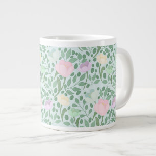 Taza De Café Gigante Dulces flores pastel sobre azul