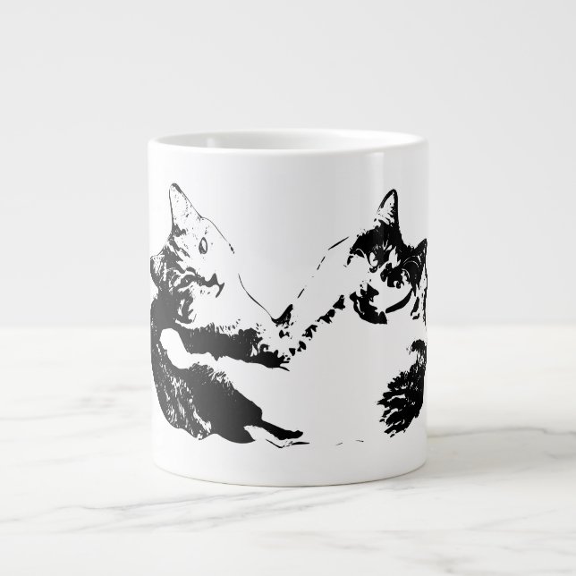 Taza De Café Gigante Duo Cat Companions Ink Portrait Mug (Frente)