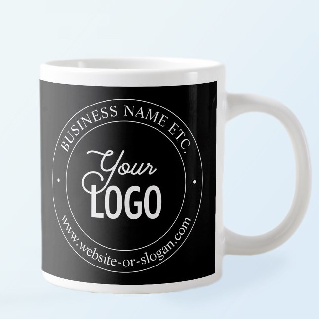 Taza De Café Gigante Easy Logo Replacement & Customizable Text | Black (Subido por el creador)