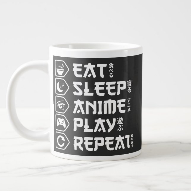 Taza De Café Gigante Eat Sleep Anime Play Repeat Otaku Anime Lifestyle (Izquierda)