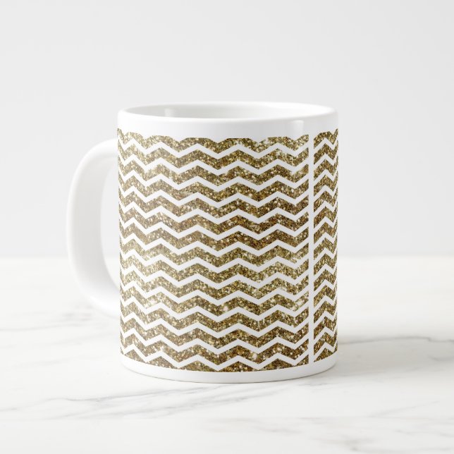 Taza De Café Gigante Efecto Purpurina de oro Elegante Chevron Zig-Zag (Izquierda)