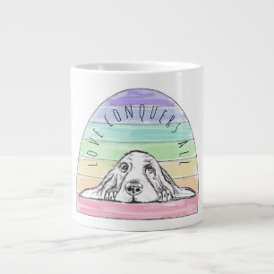 Taza De Café Gigante el amor conquista todo perro arcoíris basset hound