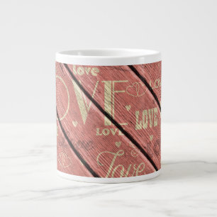 Taza De Café Gigante El amor en el fondo de madera rosa