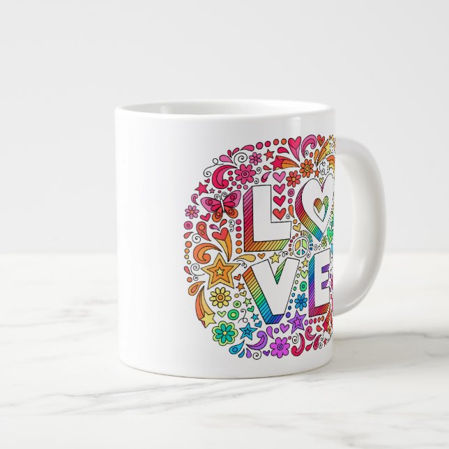 Taza De Café Gigante El AMOR psicodélico maravilloso ENORME Doodles el (Derecha)