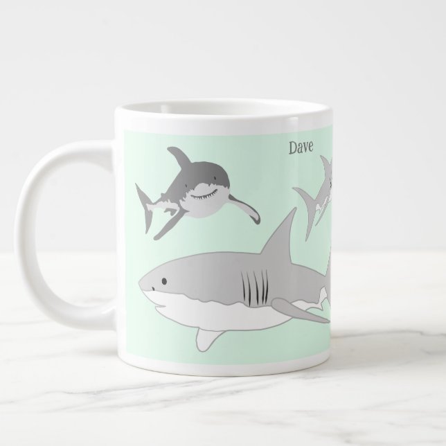 Taza De Café Gigante El animado Ilustracion verde de los tiburones oceá (Izquierda)