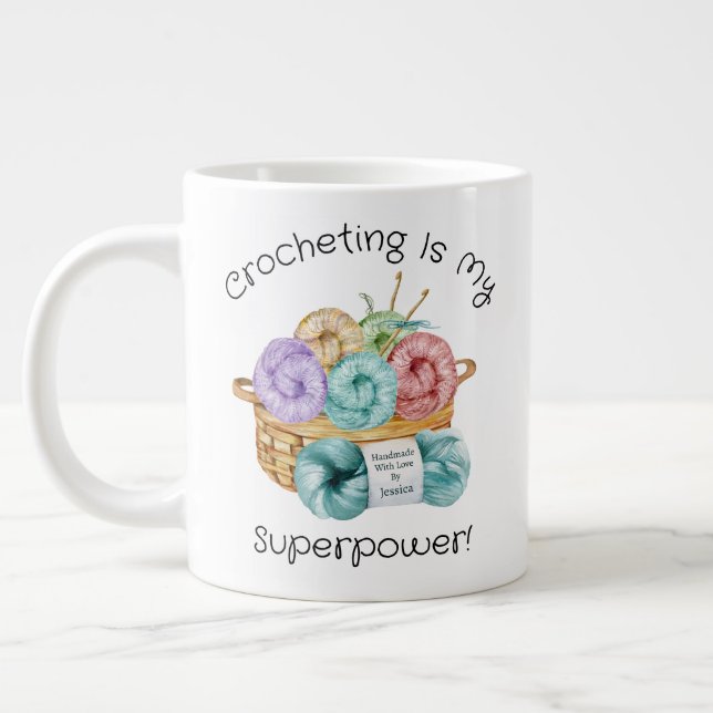 Taza De Café Gigante El Crocheting es mi superpoder personalizado (Izquierda)