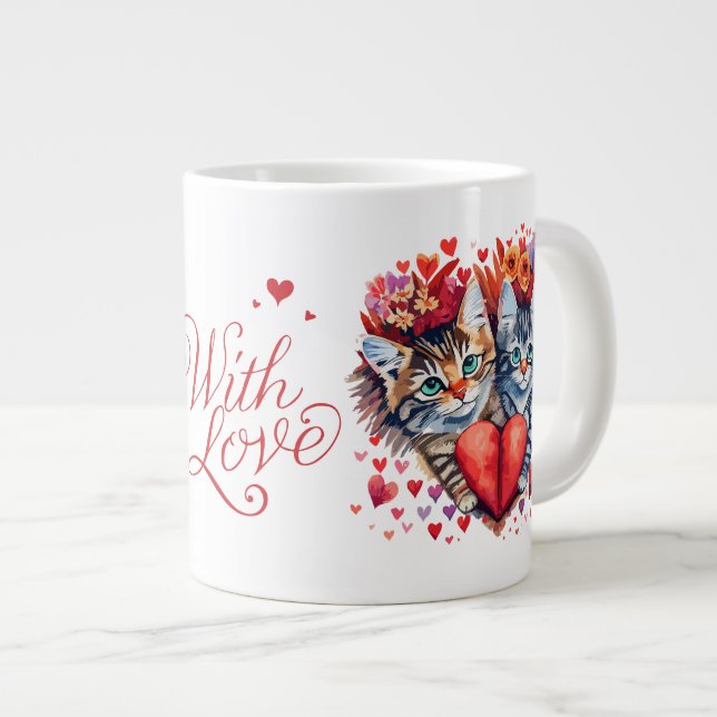 Taza De Café Gigante El día de San Valentín Cat Mug (Derecha)