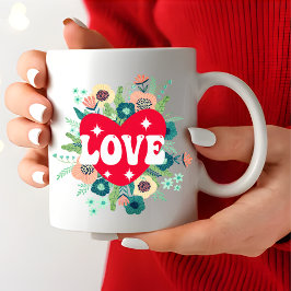 Taza De Café Gigante El día de San Valentín Rojo de amor floral retro