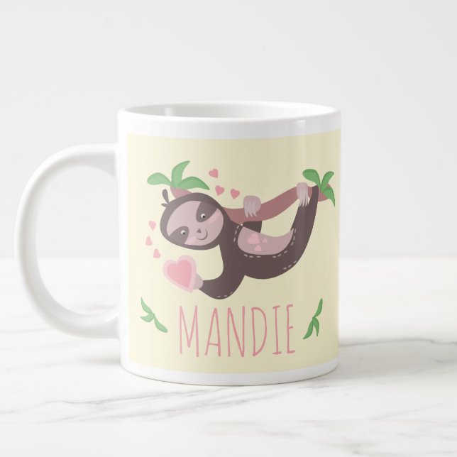 Taza De Café Gigante El día de San Valentín Sloth Hearts Rosa Amarillo (Izquierda)
