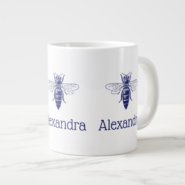 Taza De Café Gigante El dibujo de abeja reina de la cosecha en azul (Derecha)