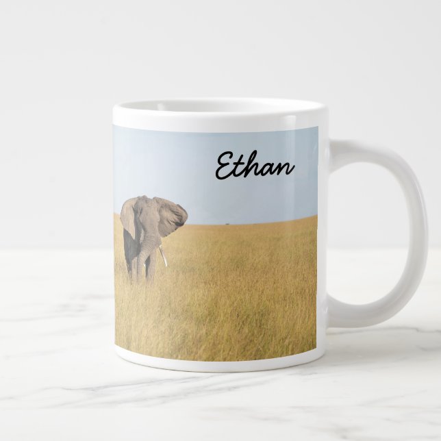 Taza De Café Gigante El Elefante Africano Personaliza el Nombre en Seri (Derecha)