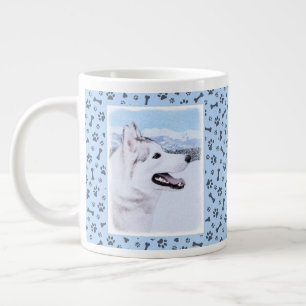 Taza De Café Gigante El Husky Siberiano (Plata y Blanco) Pintura de art
