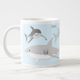 Taza De Café Gigante El juguetón diseño azul de los tiburones del océan