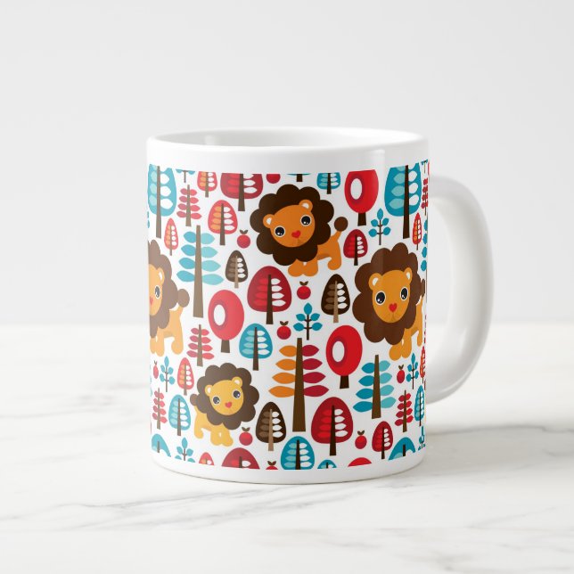 Taza De Café Gigante el león retro lindo embroma el ilustracion (Derecha)