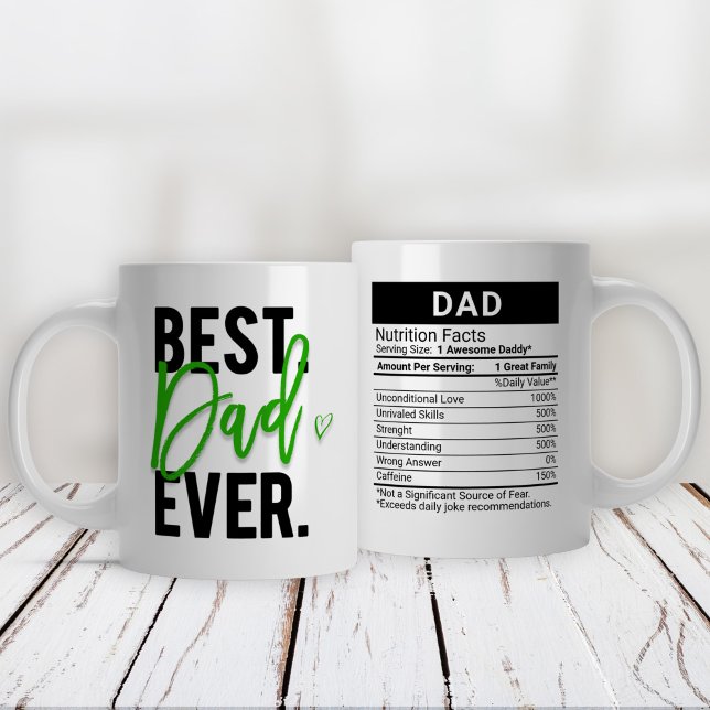 Taza De Café Gigante El mejor papá jamás verde + datos nutricionales, (Subido por el creador)
