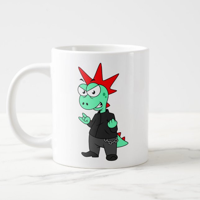 Taza De Café Gigante El Rex De Tyrannosaurus Se Vestió Como Un Punk. (Izquierda)