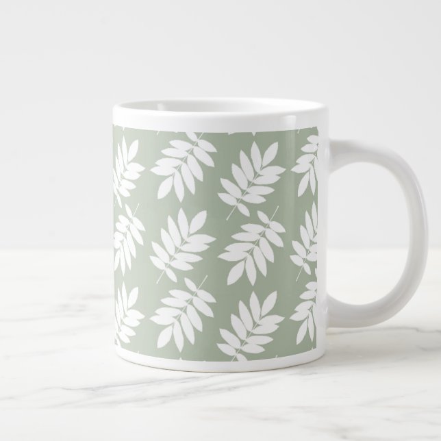 Taza De Café Gigante Elder Leaf Pattern White on Green (Derecha)