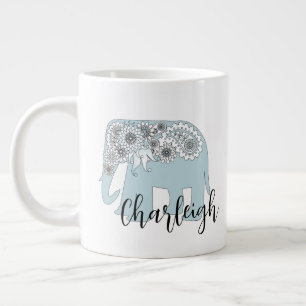 Taza De Café Gigante Elefante Azul Paisley Boho Chic