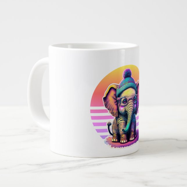 Taza De Café Gigante Elefante bebé con gafas y beanias (Izquierda)
