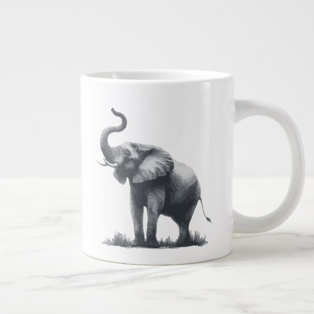 Taza De Café Gigante Elefante majestuoso con tronco levantado (Derecha)
