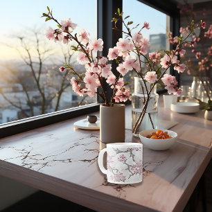 Taza De Café Gigante Elegancia de flores de cerezo gris plateado