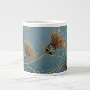 Taza De Café Gigante Elegancia de textura azul y cardo dorado