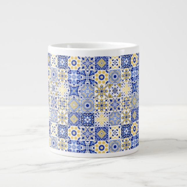 Taza De Café Gigante Elegant blue& white Portuguese Azulejo pattern  (Frente)