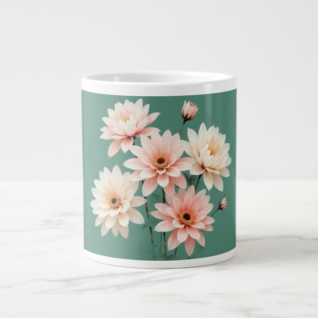 Taza De Café Gigante Elegant Blush Chrysanthemum Art (Frente)