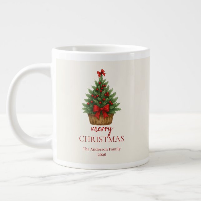 Taza De Café Gigante Elegant Christmas Tree – Red Ribbon  (Izquierda)