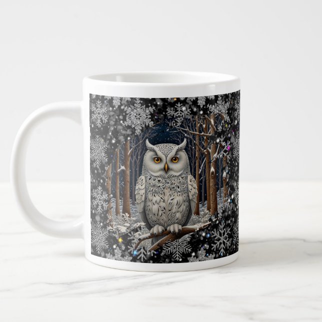 Taza De Café Gigante Elegant Christmas white owl woodland winter forest (Izquierda)