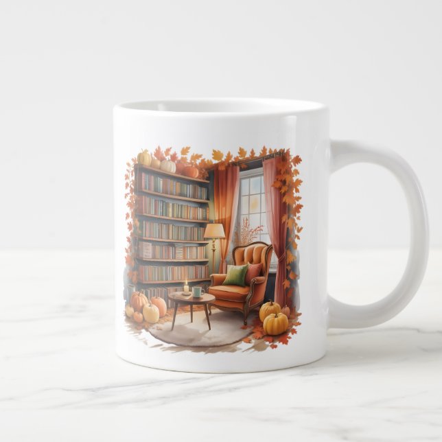 Taza De Café Gigante Elegant Fall Bookshelf Mug — Cozy Curtain (Derecha)