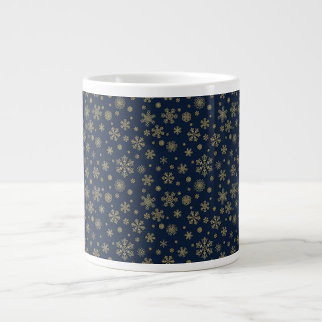 Taza De Café Gigante Elegant Gold Snowflake Winter Pattern (Frente)