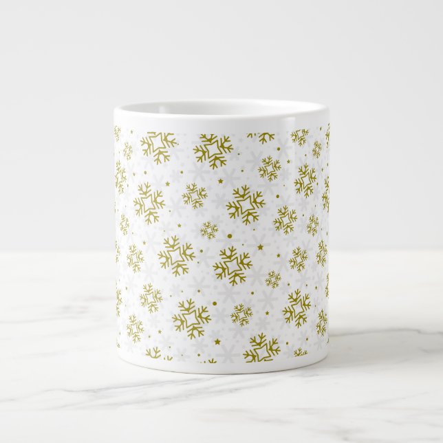 Taza De Café Gigante Elegant Gold Snowflake Winter Pattern (Frente)