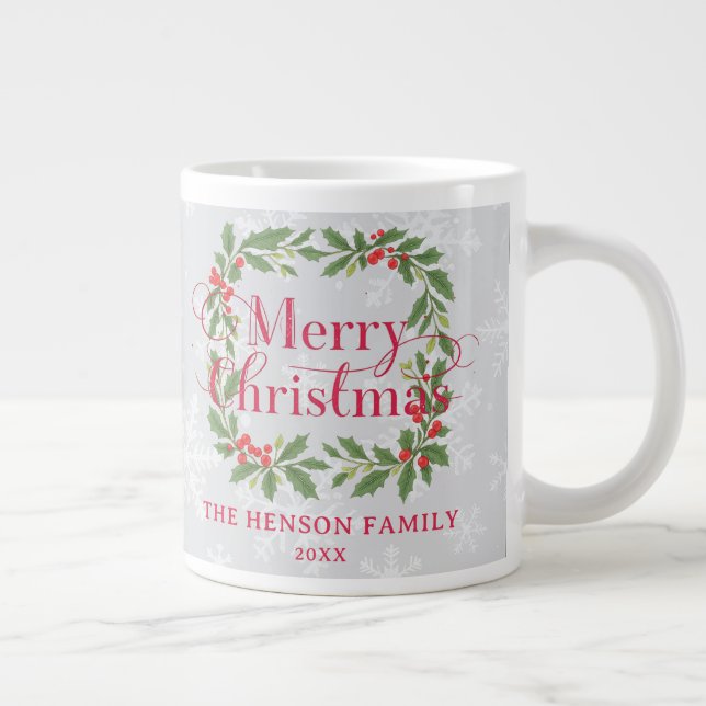 Taza De Café Gigante Elegant Holly Wreath Merry Christmas Family (Derecha)