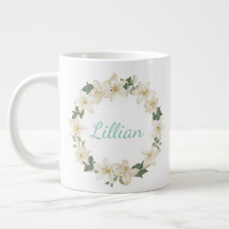 Taza De Café Gigante Elegant Monogram Botanical Lily Design  