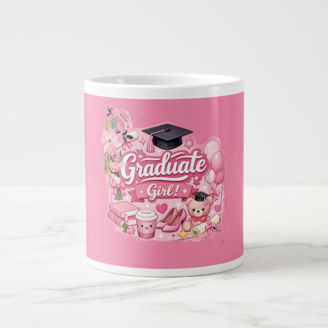 Taza De Café Gigante Elegant Pink Floral Graduation Party mug (Frente)