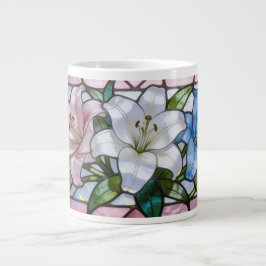 Taza De Café Gigante Elegant Stained Glass Lily Floral Design in Soft P