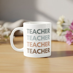 Taza De Café Gigante Elegant White Mug with 'Teacher' in Pastel Colors
