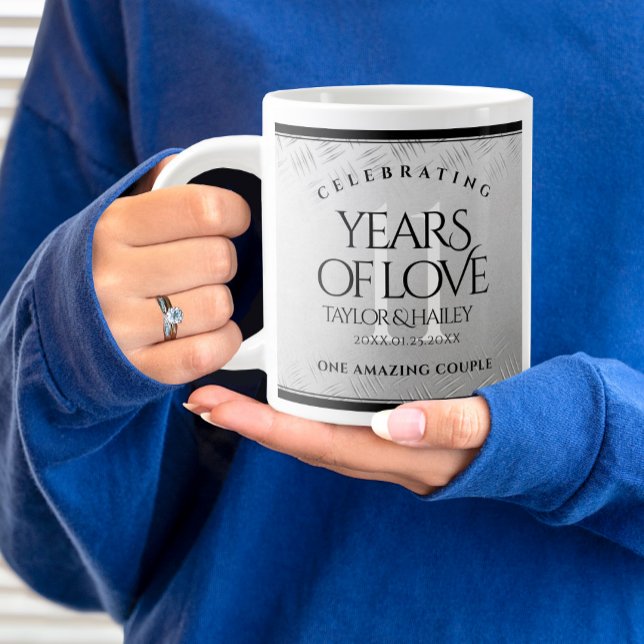 Taza De Café Gigante Elegante 11ª celebración del Aniversario del Boda  (11th Wedding Anniversary Jumbo Coffee Mug Cover Photo.)