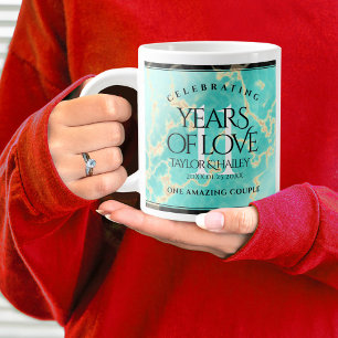 Taza De Café Gigante Elegante 11º Aniversario Boda Turquesa